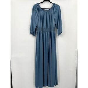 Blue 70's Vintage Peasant Maxi Dress by Rona Made in USA Size 16